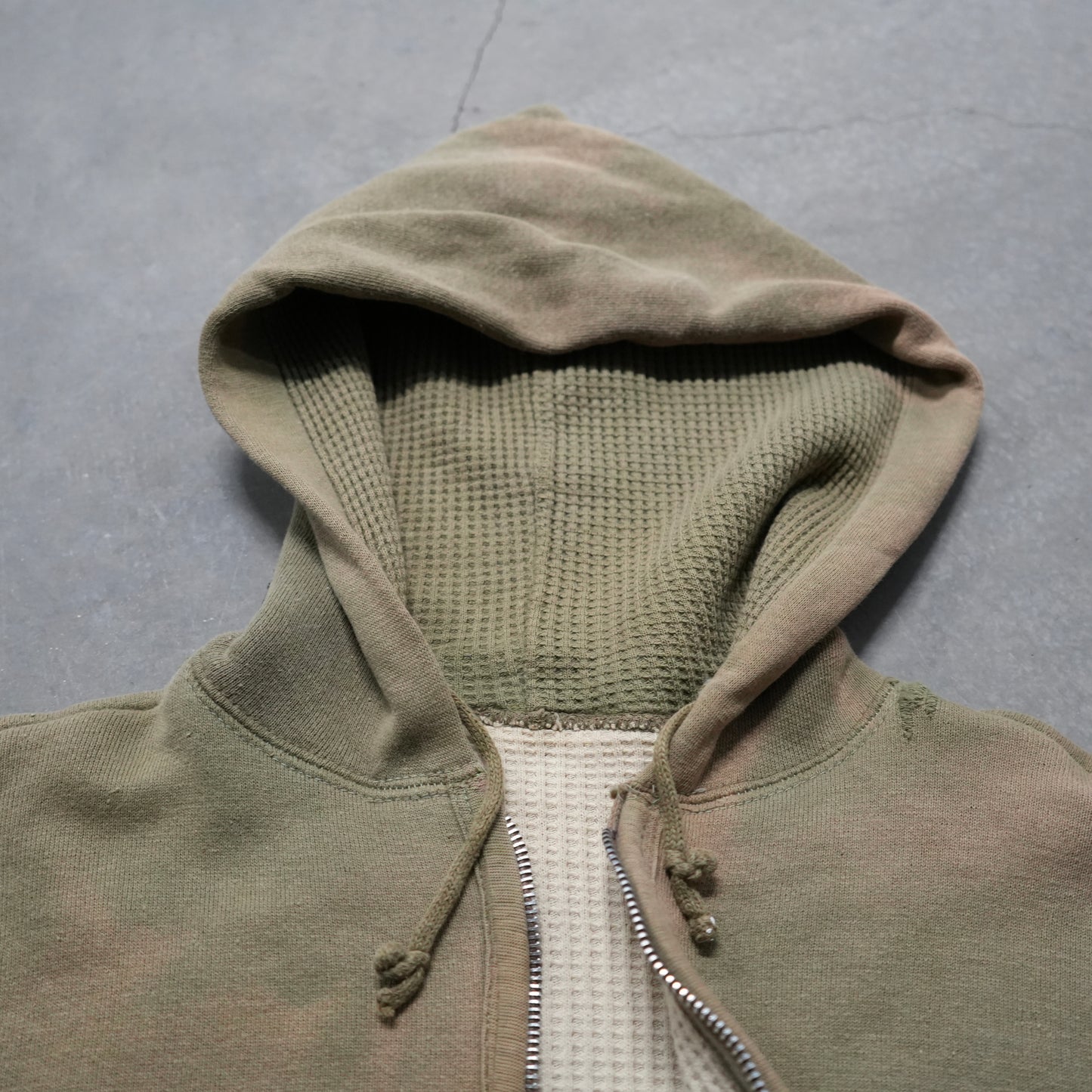 50s thermal lined faded green zip up hoodie