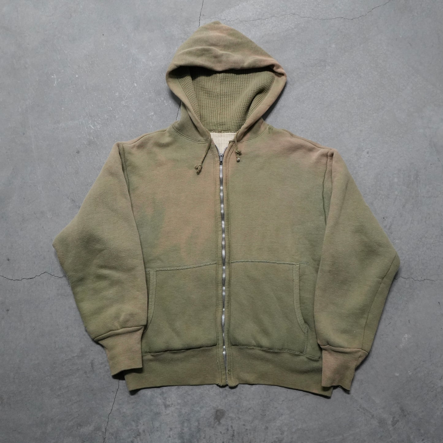50s thermal lined faded green zip up hoodie