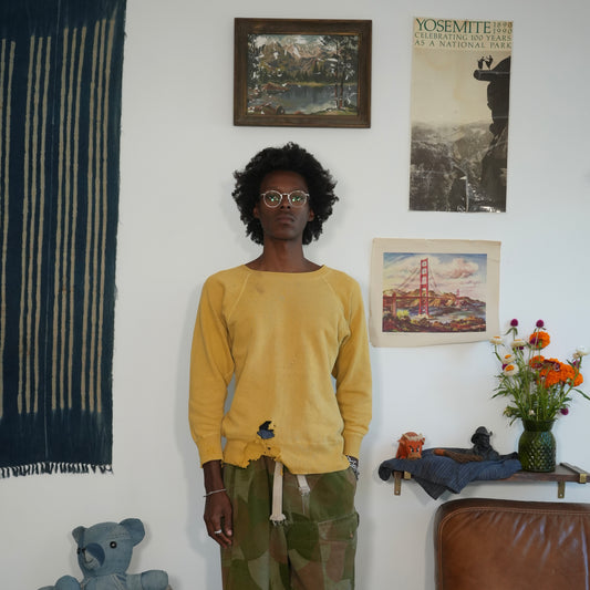 60s faded and thrashed yellow sweat