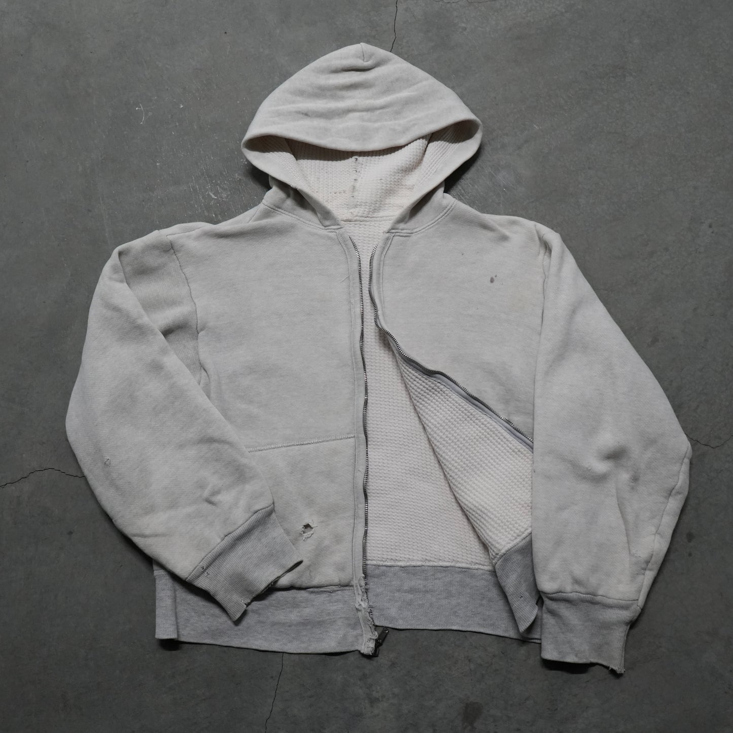 50s two tone thermal lined zip up hoodie
