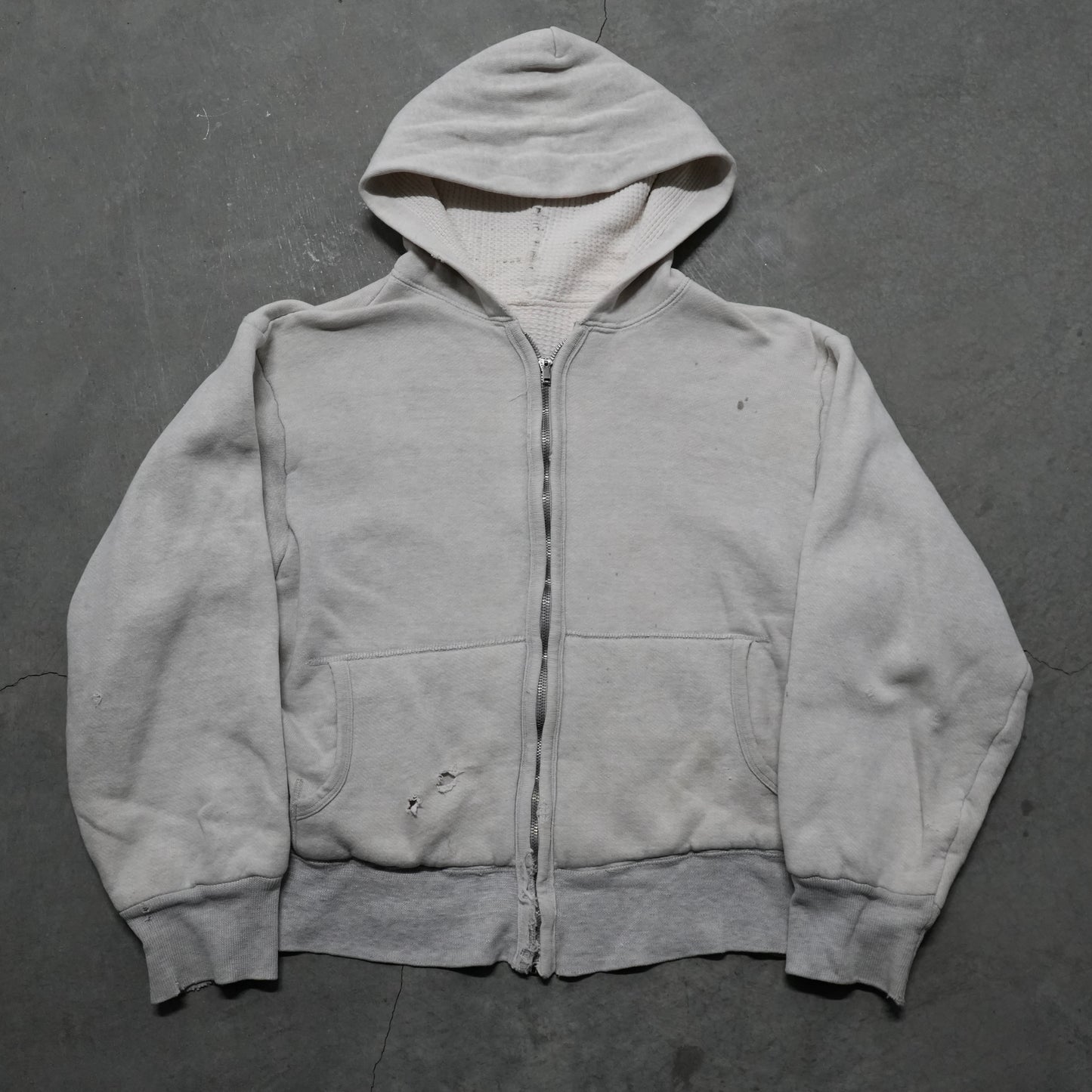 50s two tone thermal lined zip up hoodie