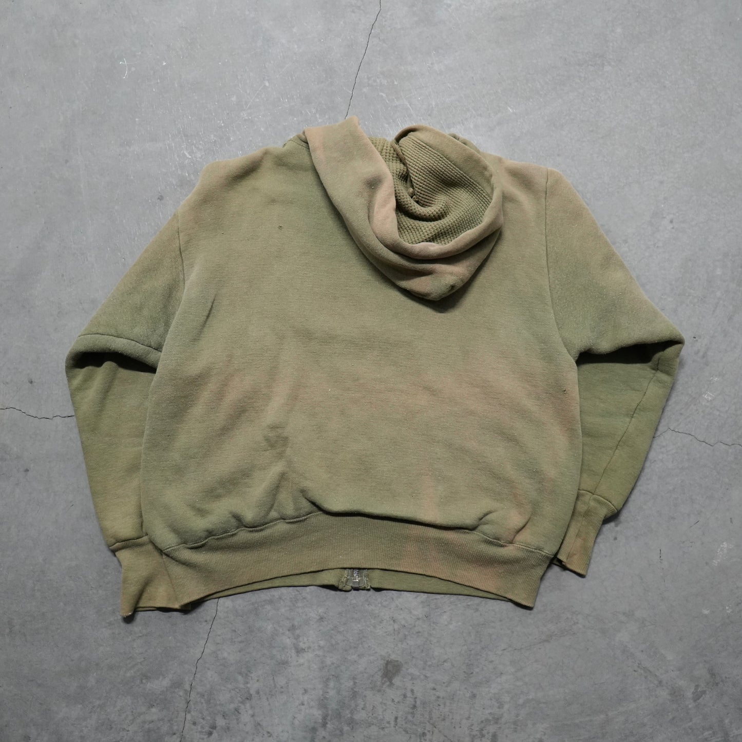 50s thermal lined faded green zip up hoodie