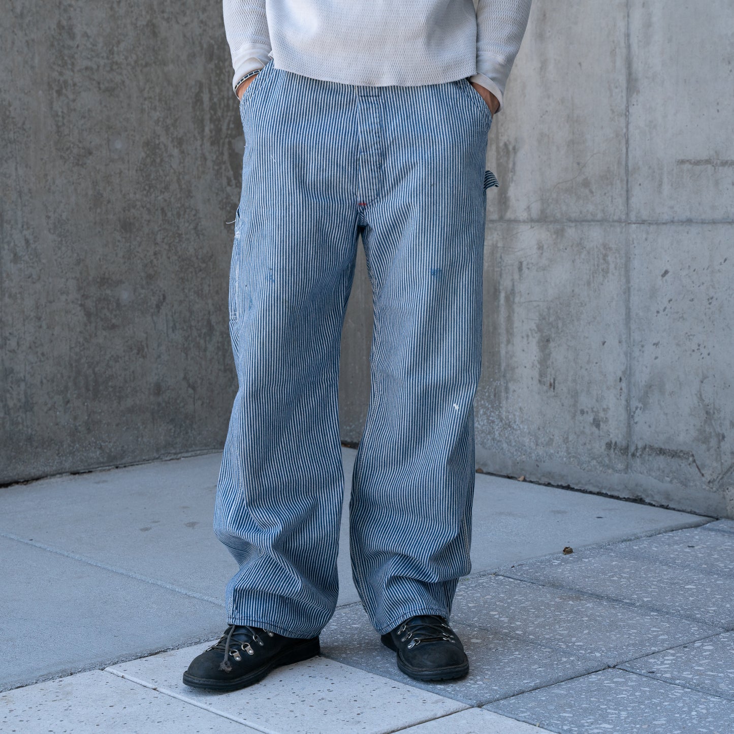 60s hickory striped overalls converted to pants