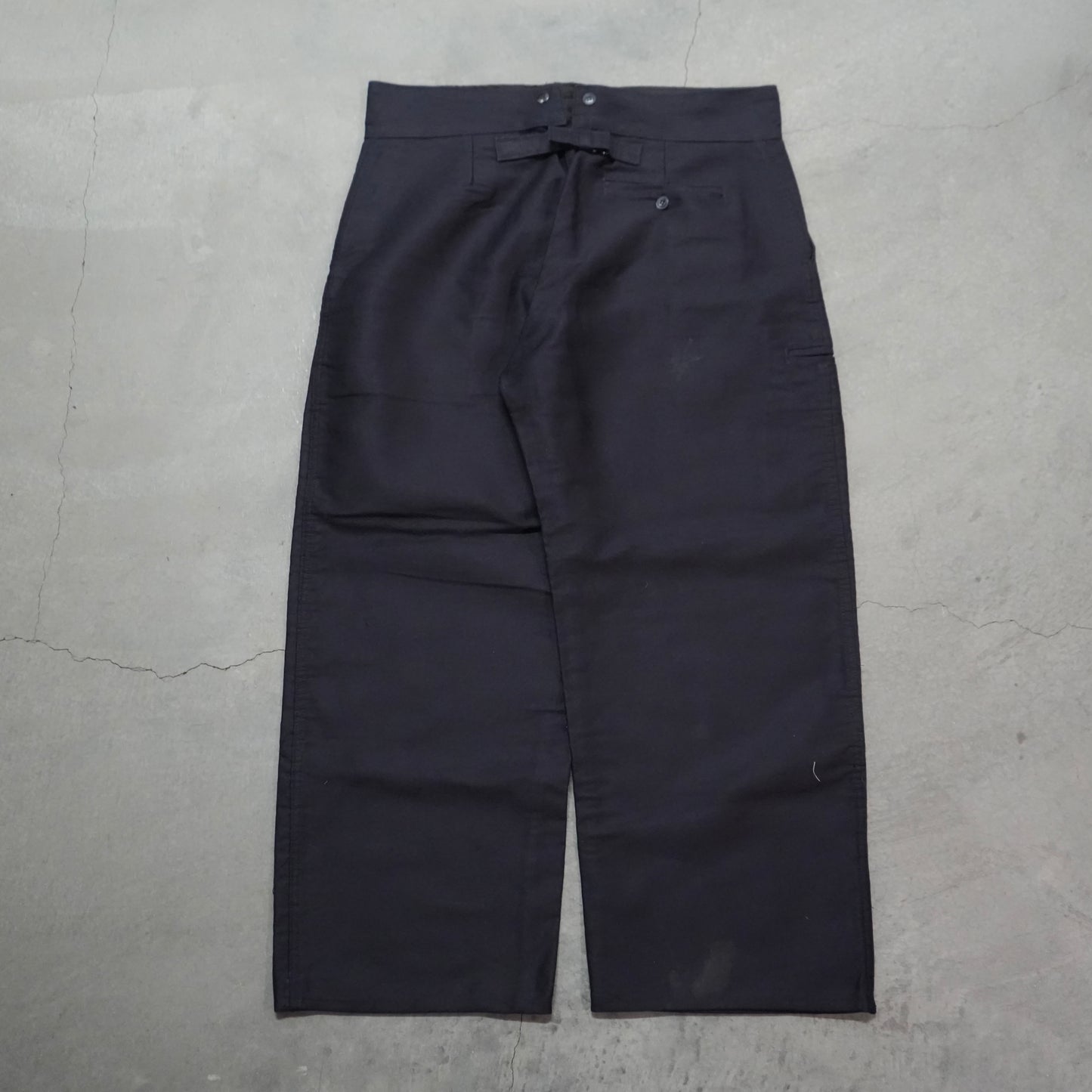 40s french black moleskin buckle back pants
