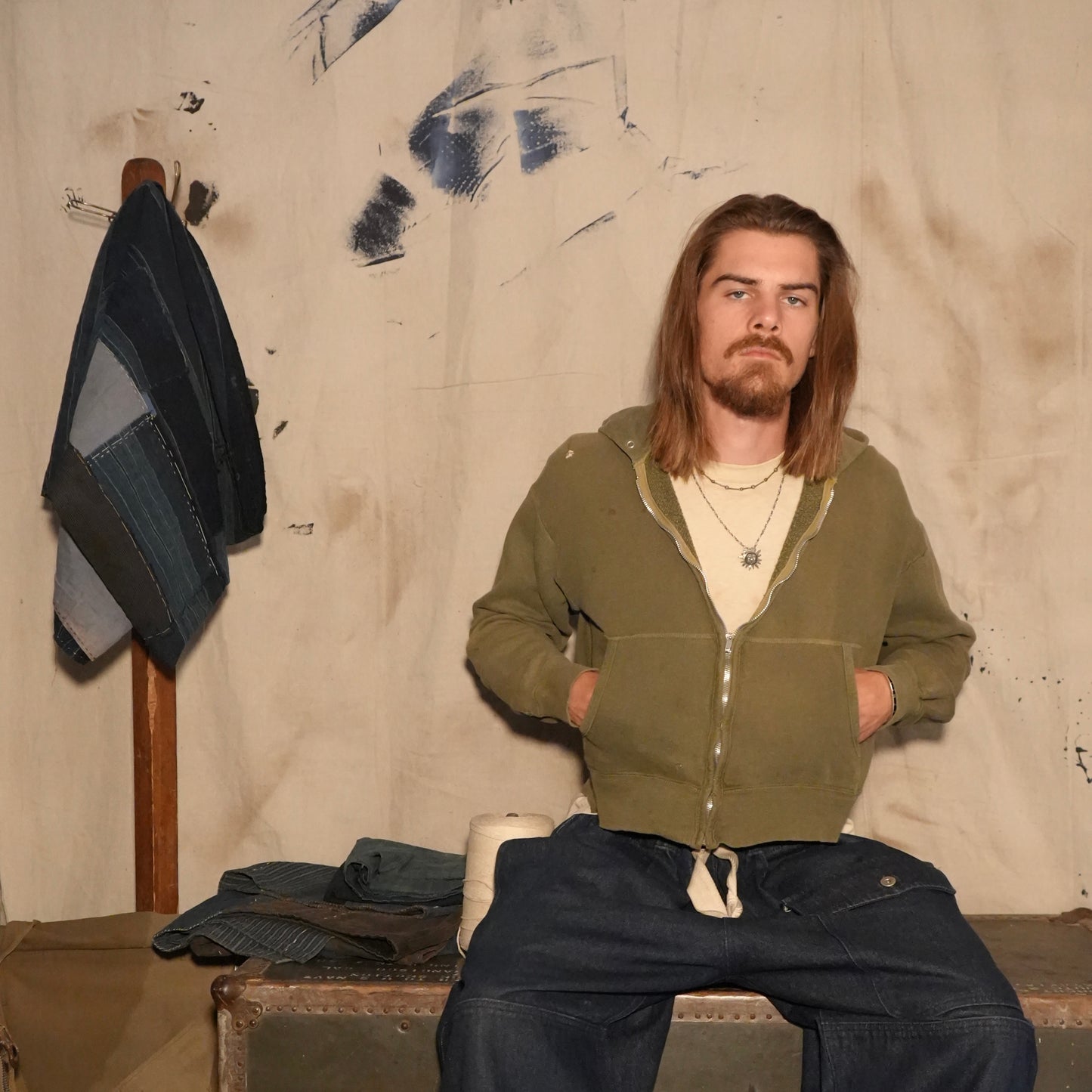 60s faded green zip up hoodie