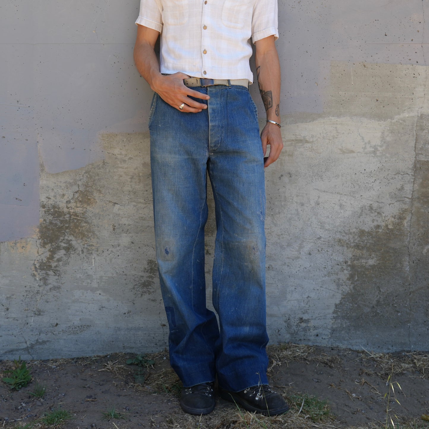 40s wood button denim chinos