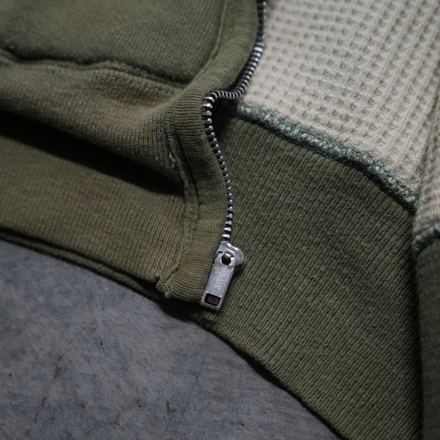 50s thermal lined faded green zip up hoodie