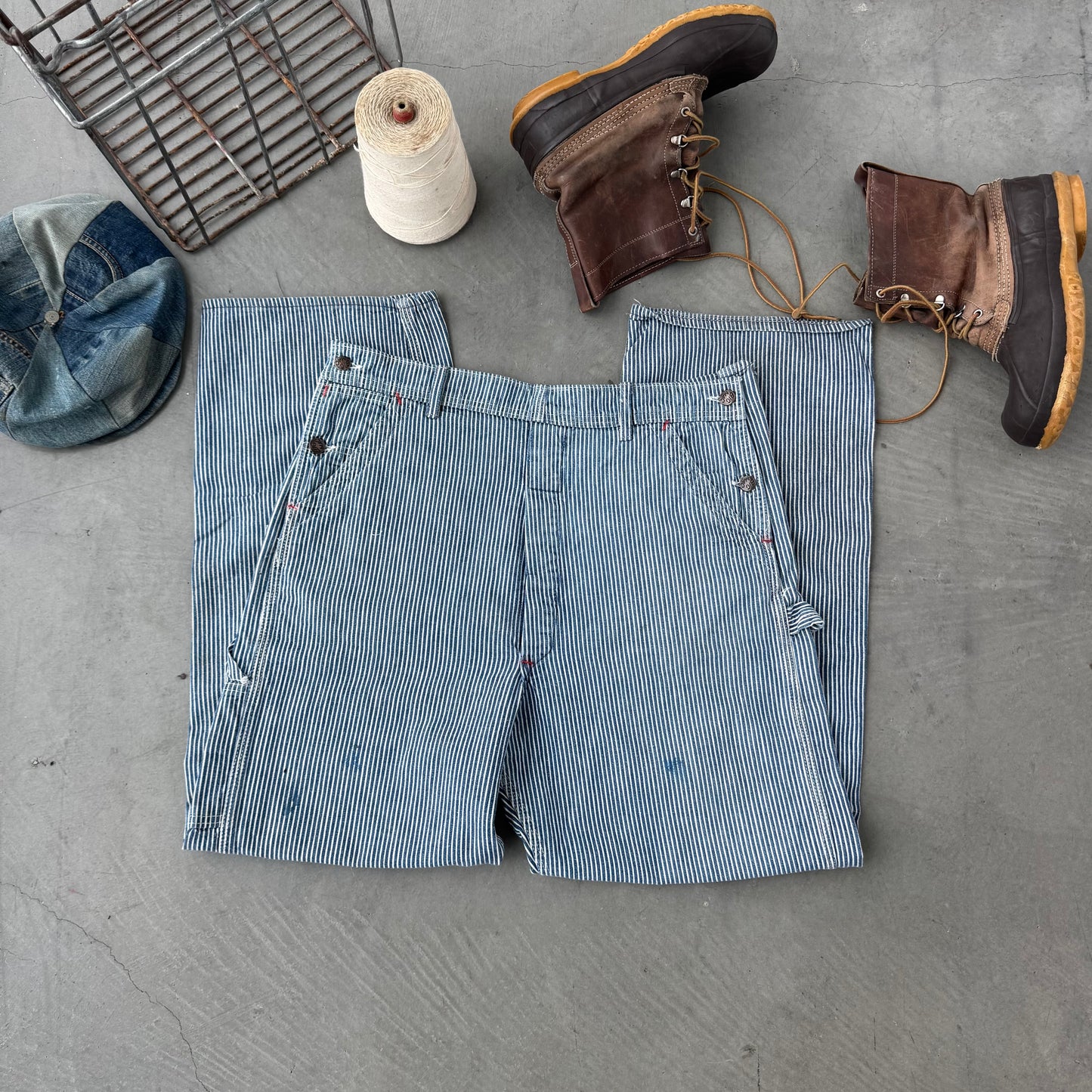60s hickory striped overalls converted to pants