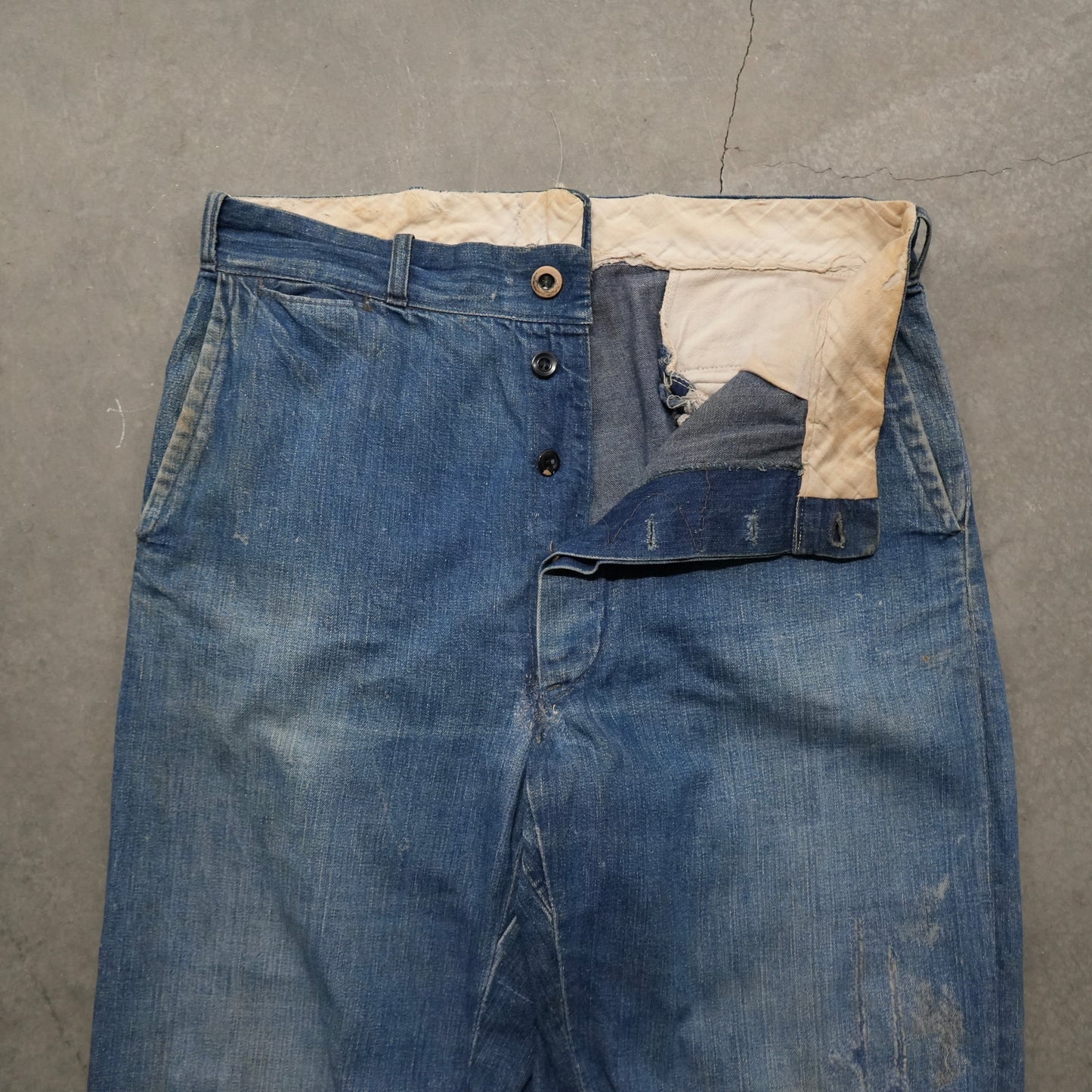 40s wood button denim chinos