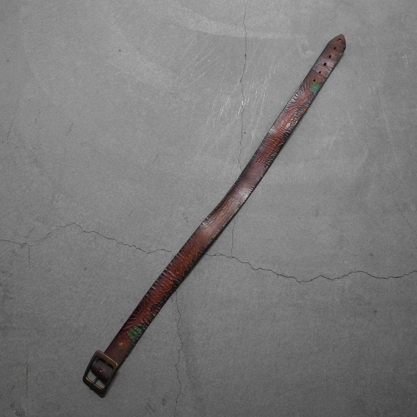 70s hand carved leather belt