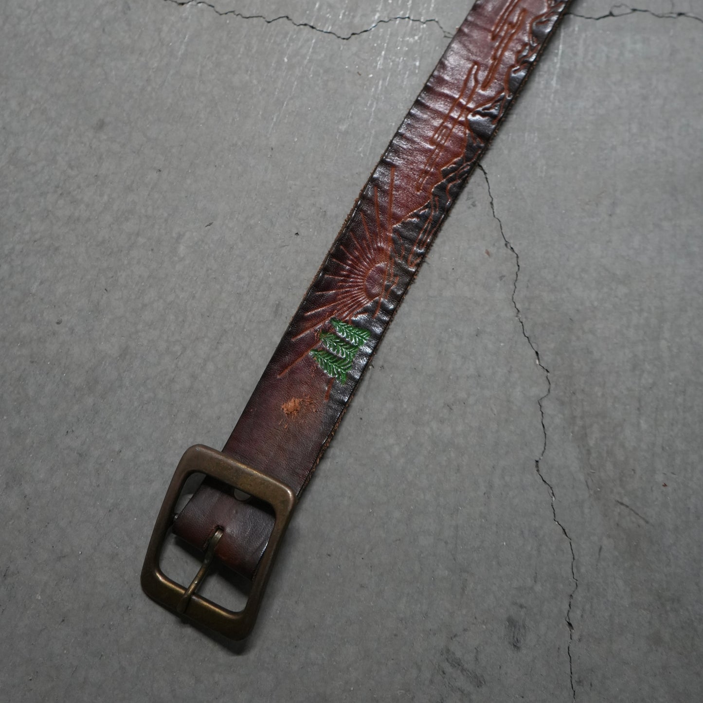 70s hand carved leather belt