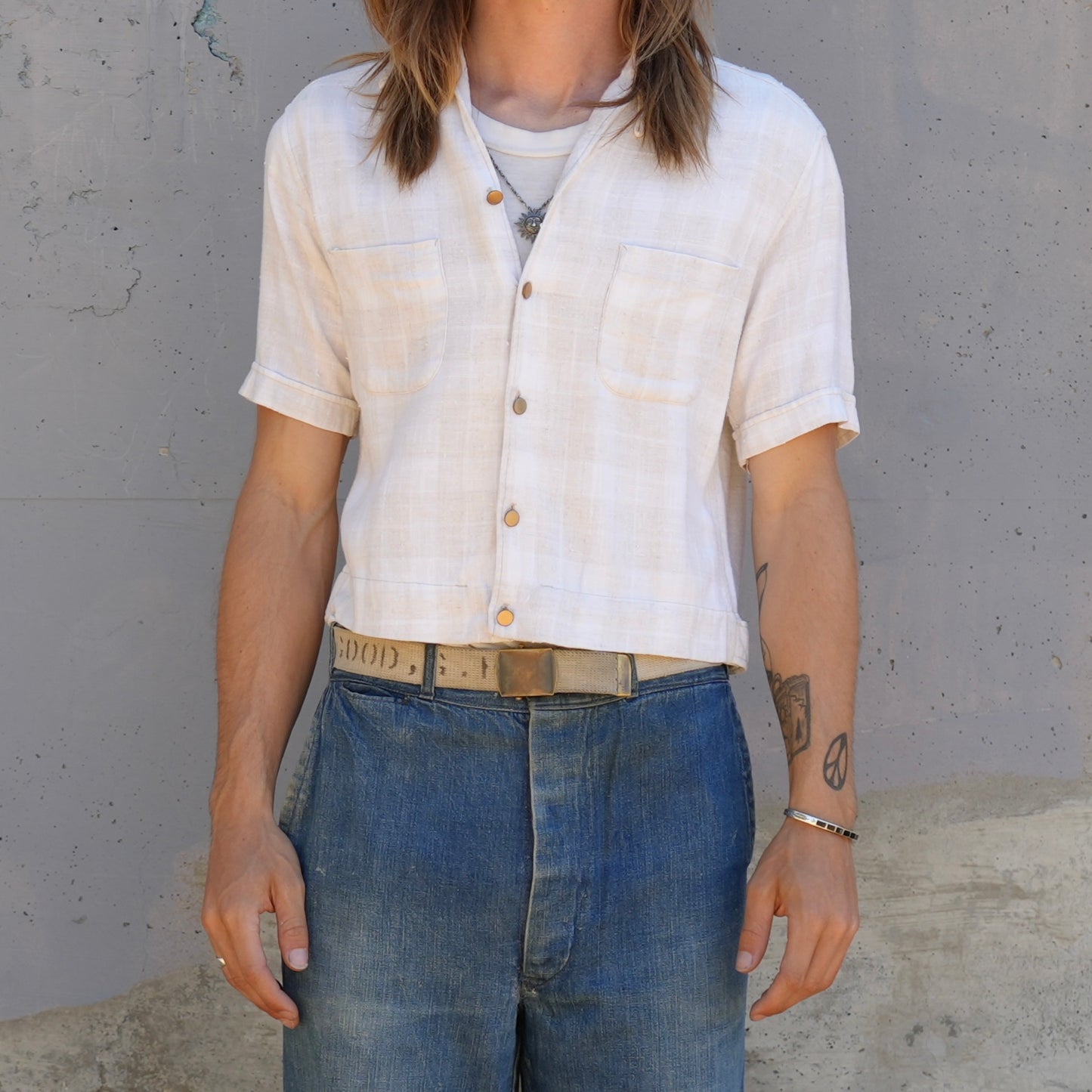 50s rayon linen blend button up