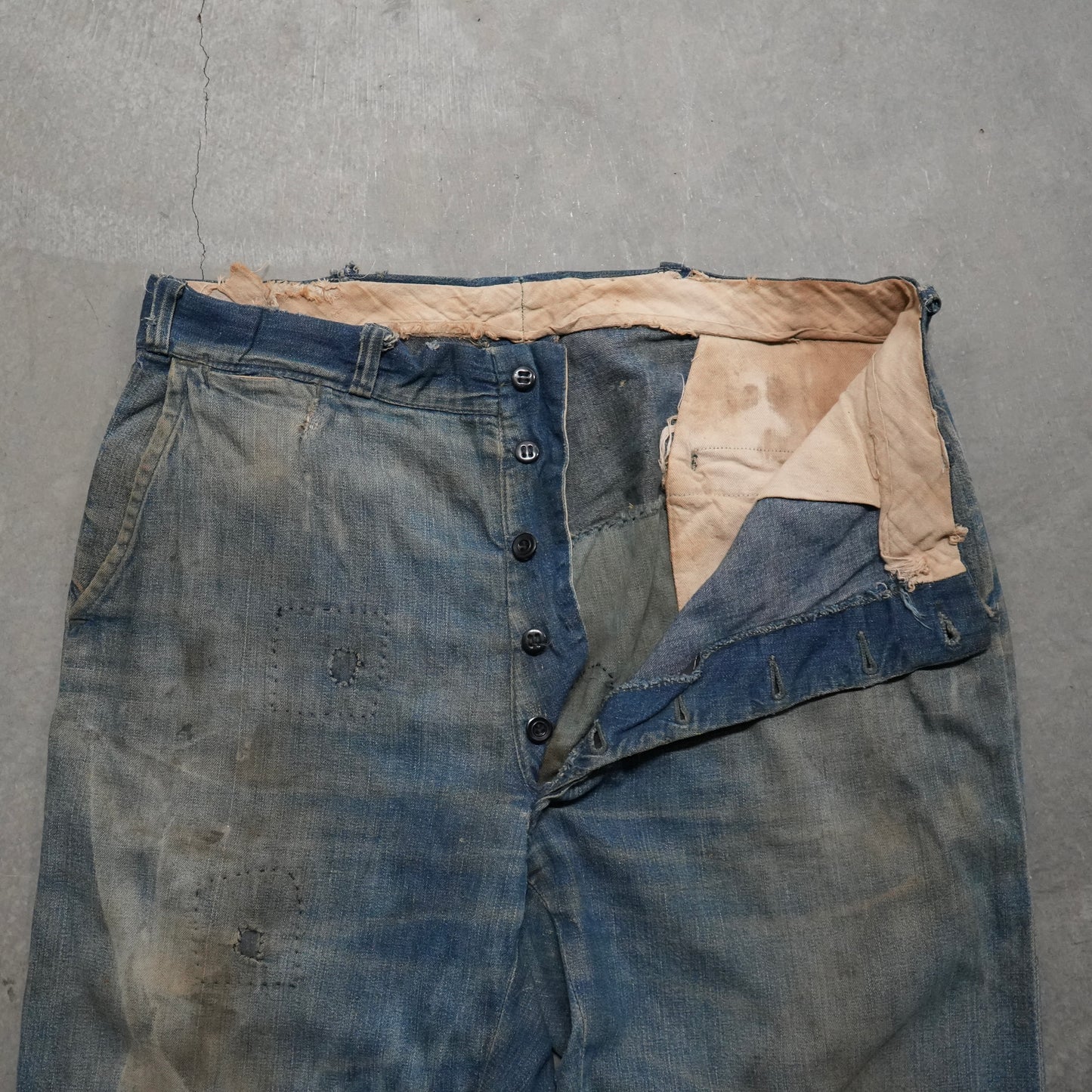 40s heavily repaired denim chinos