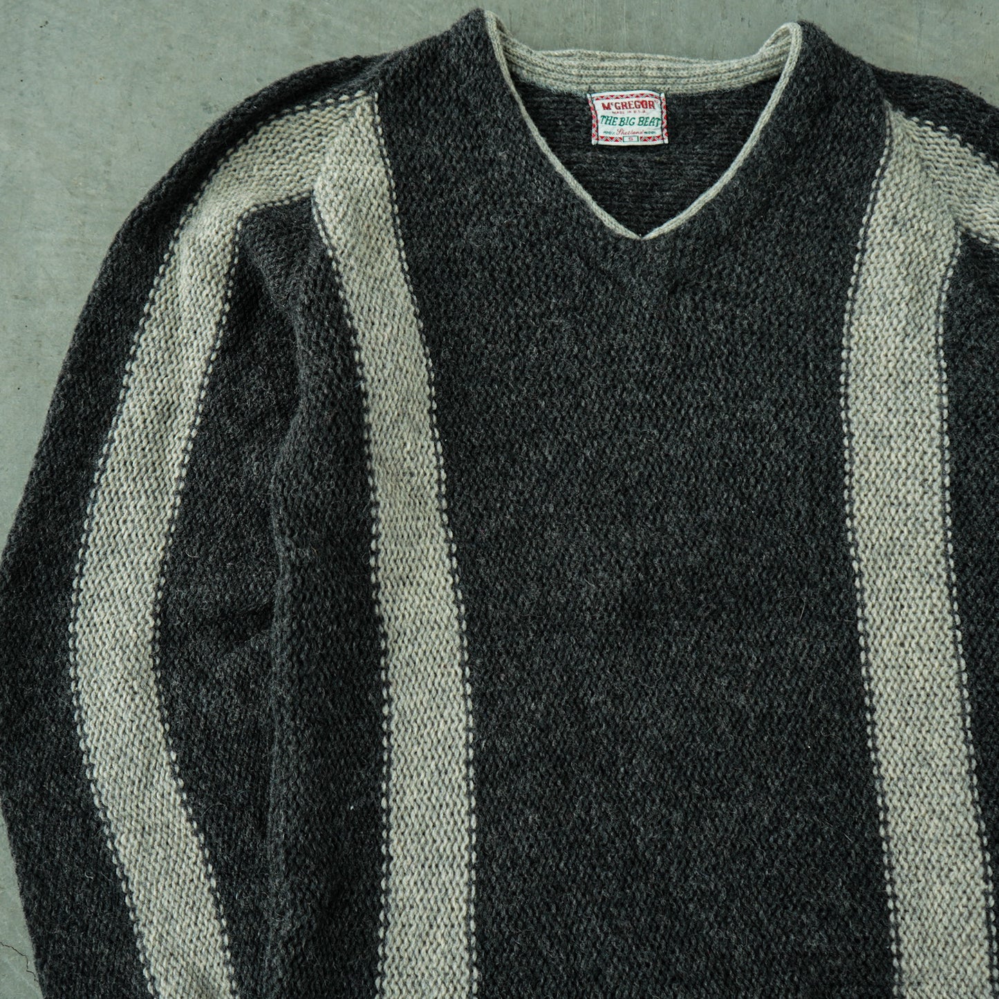 60s McGregor Shetland Wool Grey & Black Striped Sweater