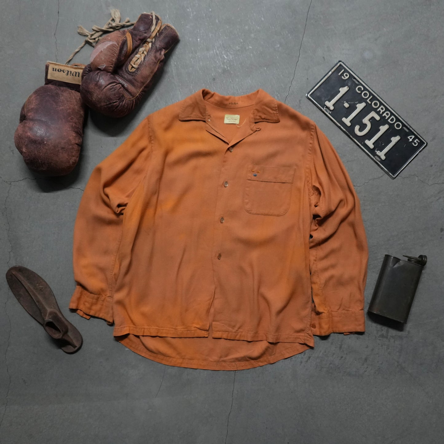 50s faded orange rayon shirt