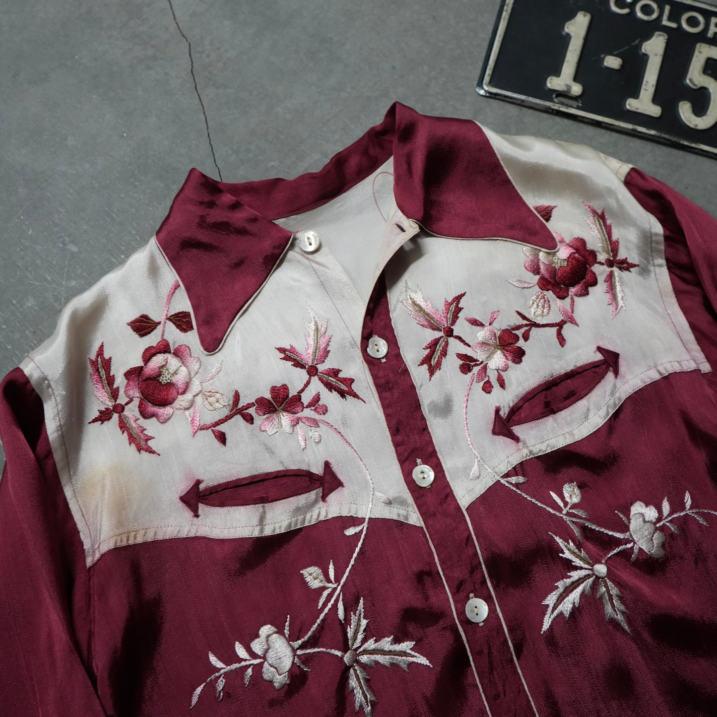 40s silk embroidered western shirt