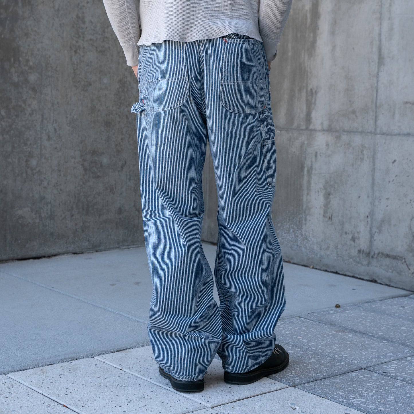 60s hickory striped overalls converted to pants