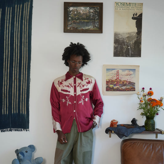 40s silk embroidered western shirt