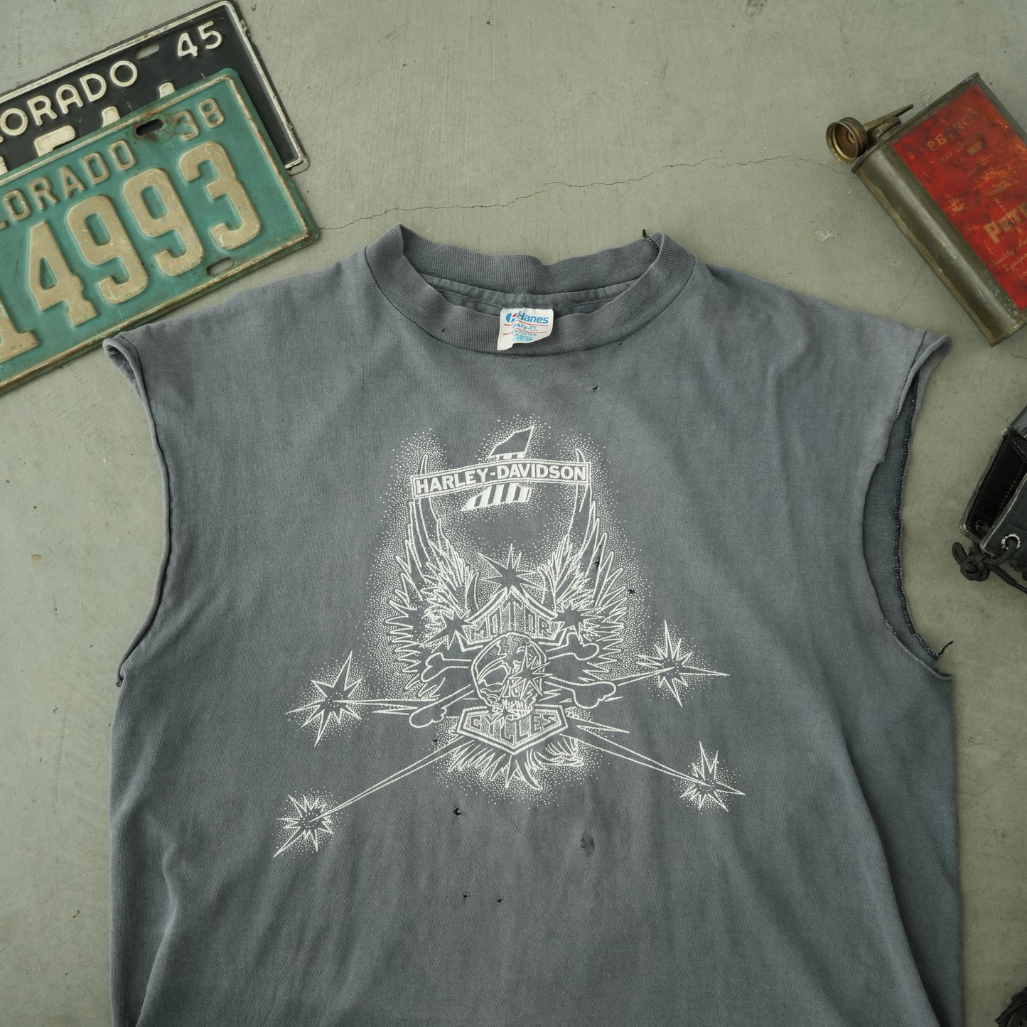 80s faded harley cut off