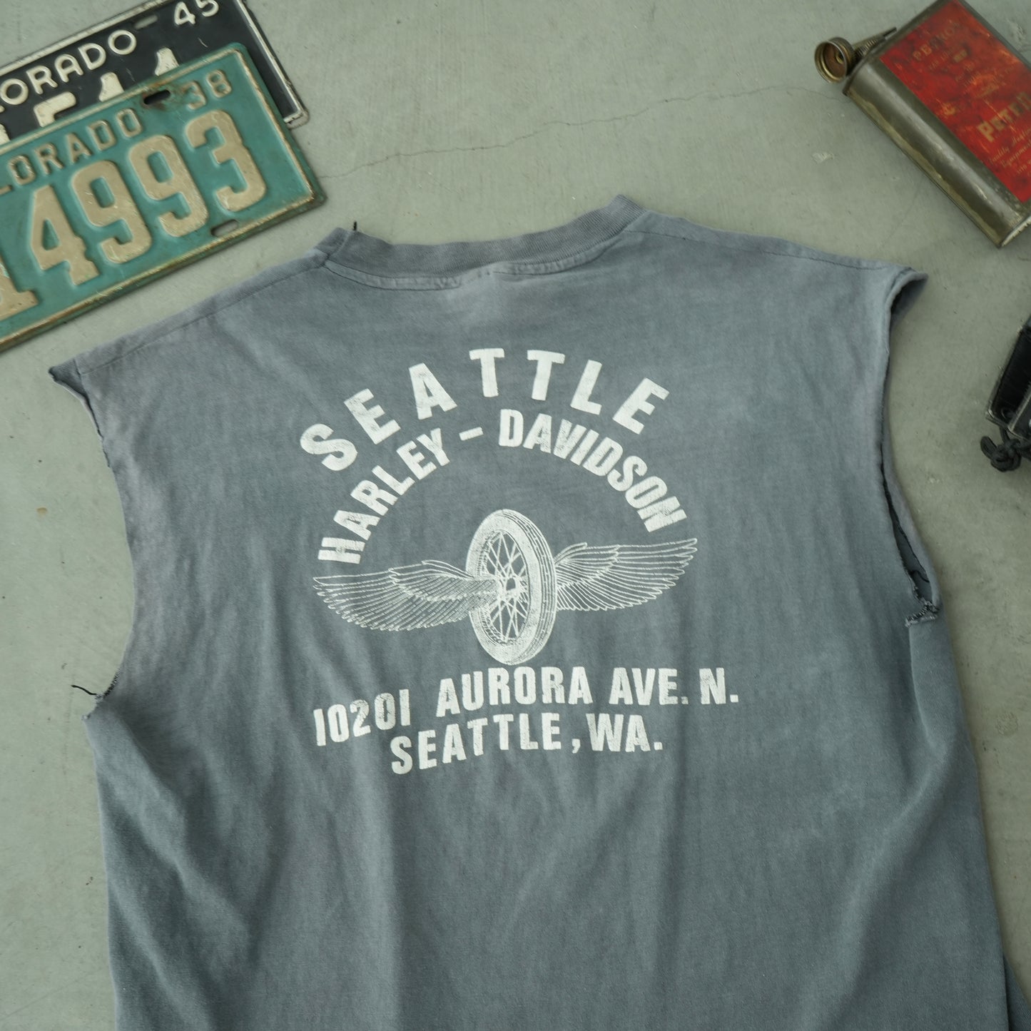 80s faded harley cut off