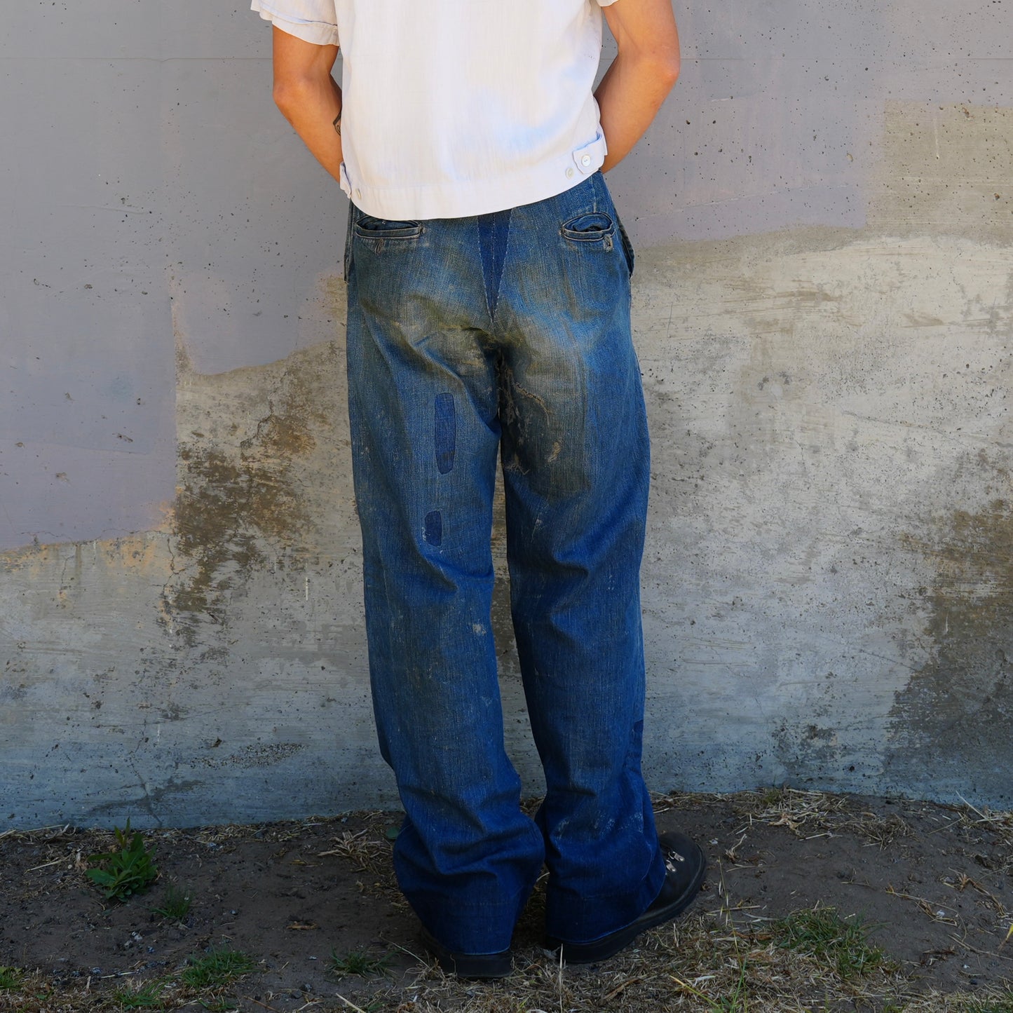 40s wood button denim chinos