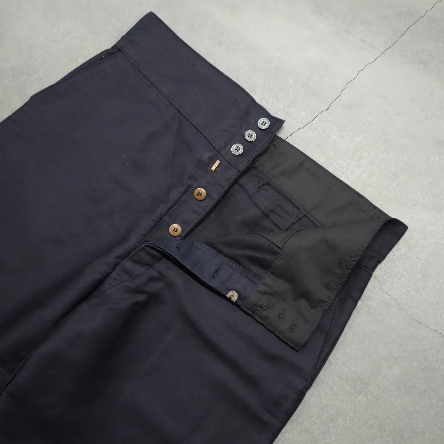 40s french black moleskin buckle back pants