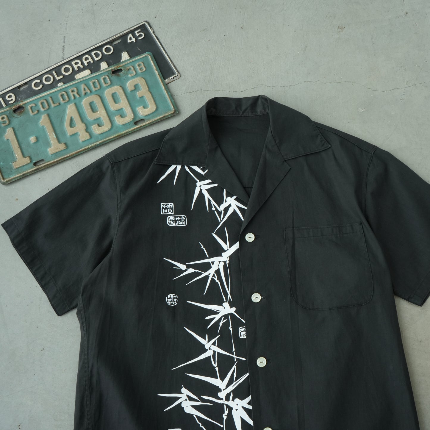 70s black cotton hawaiian shirt