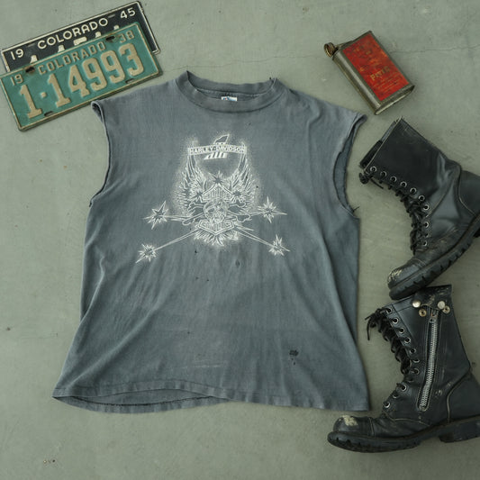 80s faded harley cut off