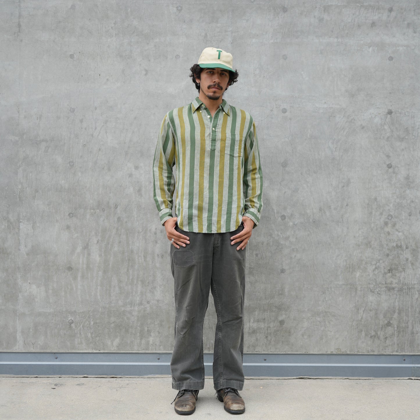 50s cotton 1/4 button up