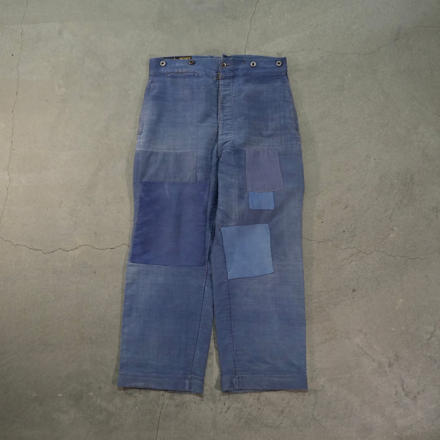 40s french moleskin patchwork buckle back pants