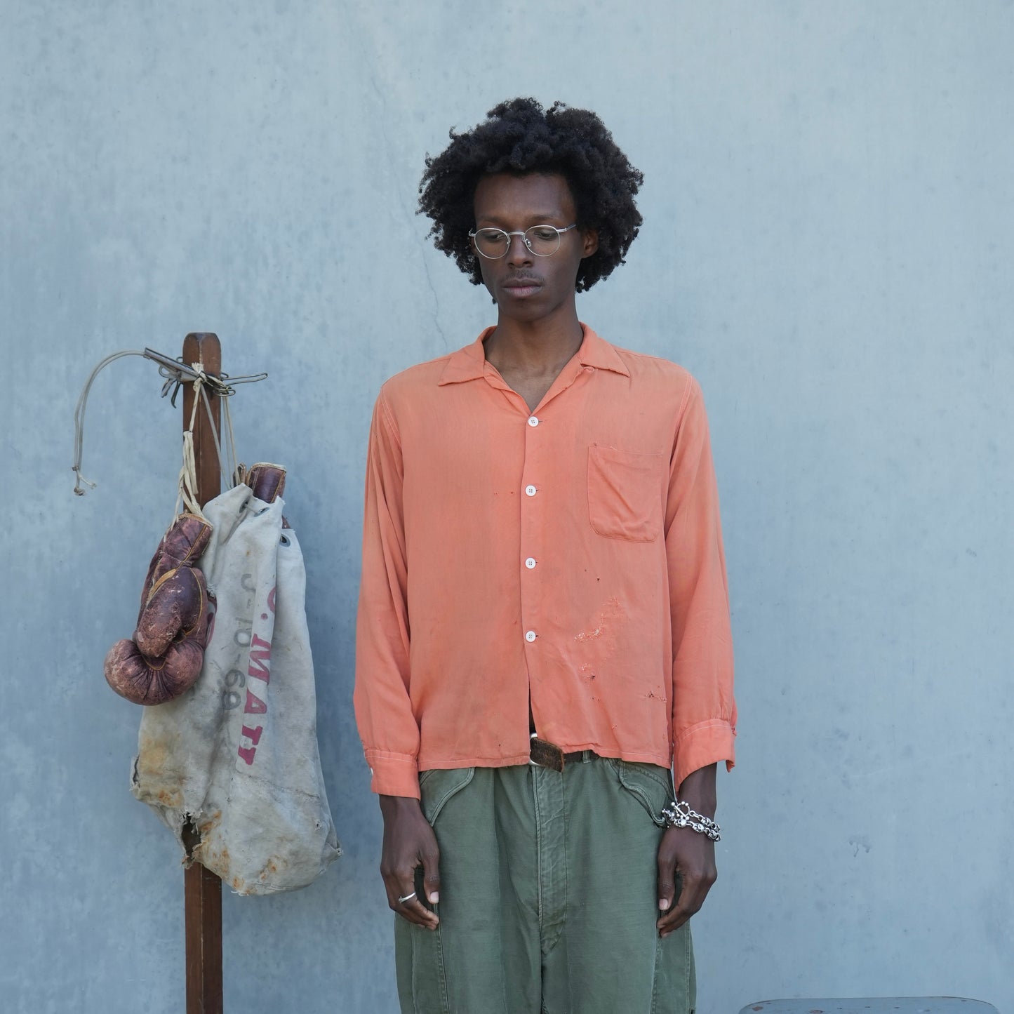 50s faded and repaired rayon shirt