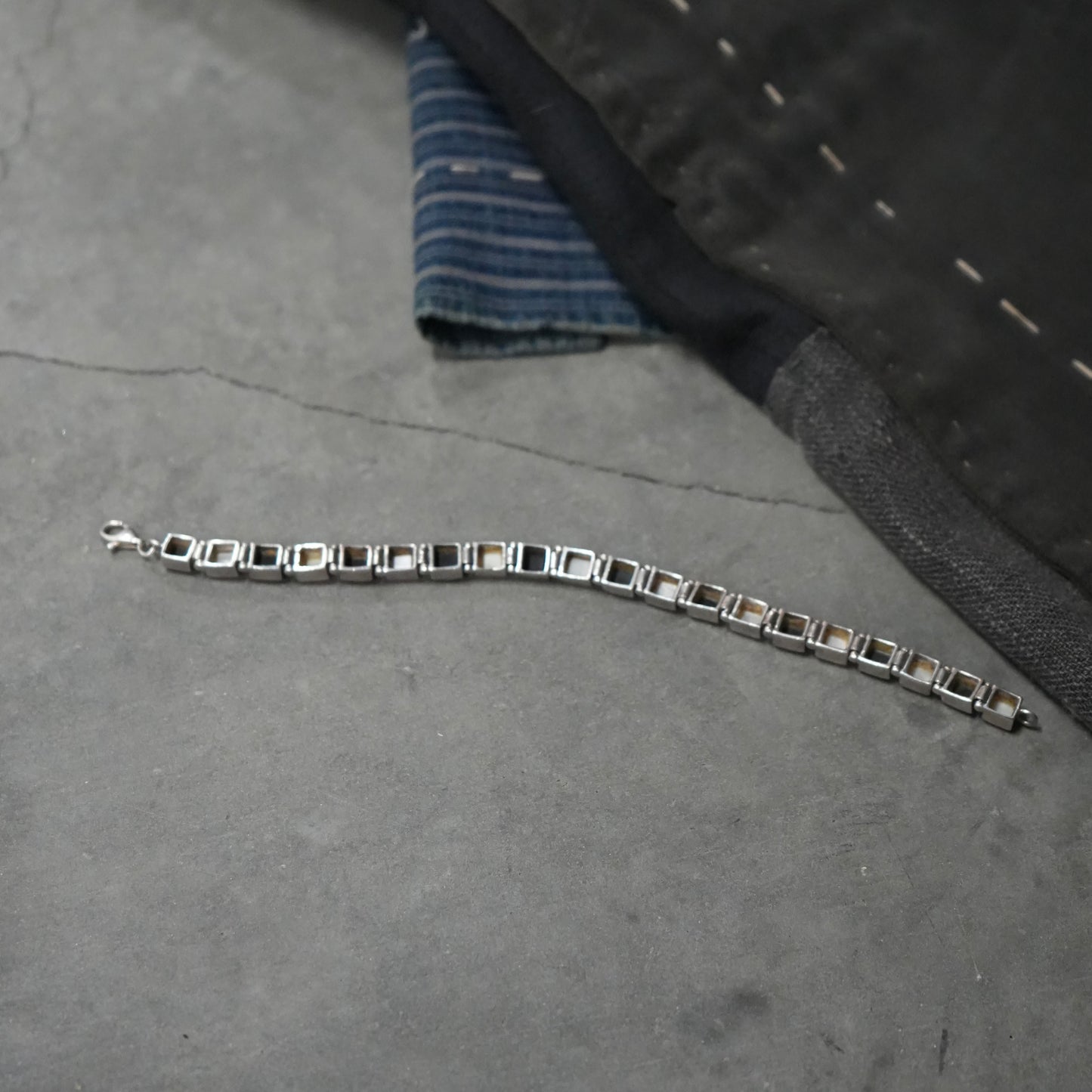 925 silver onyx and pearl bracelet