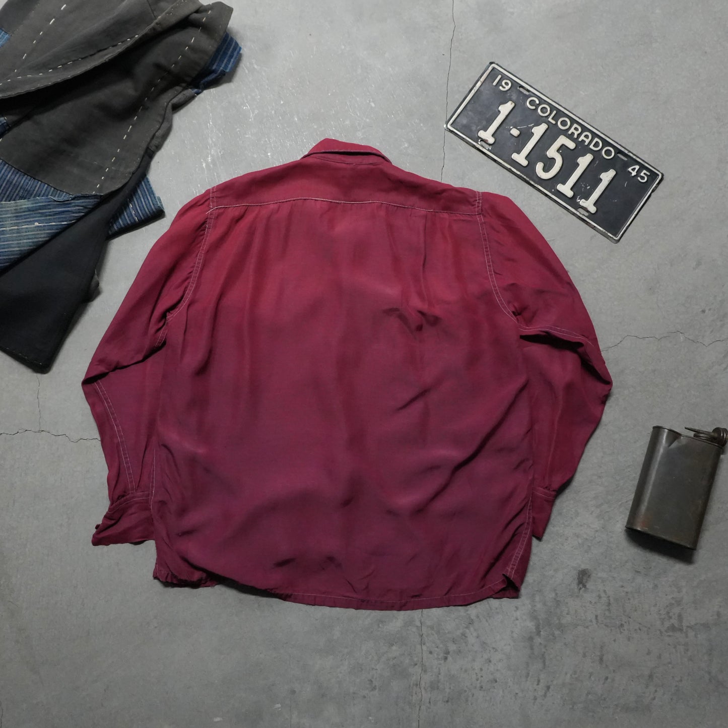 50s maroon rayon button up