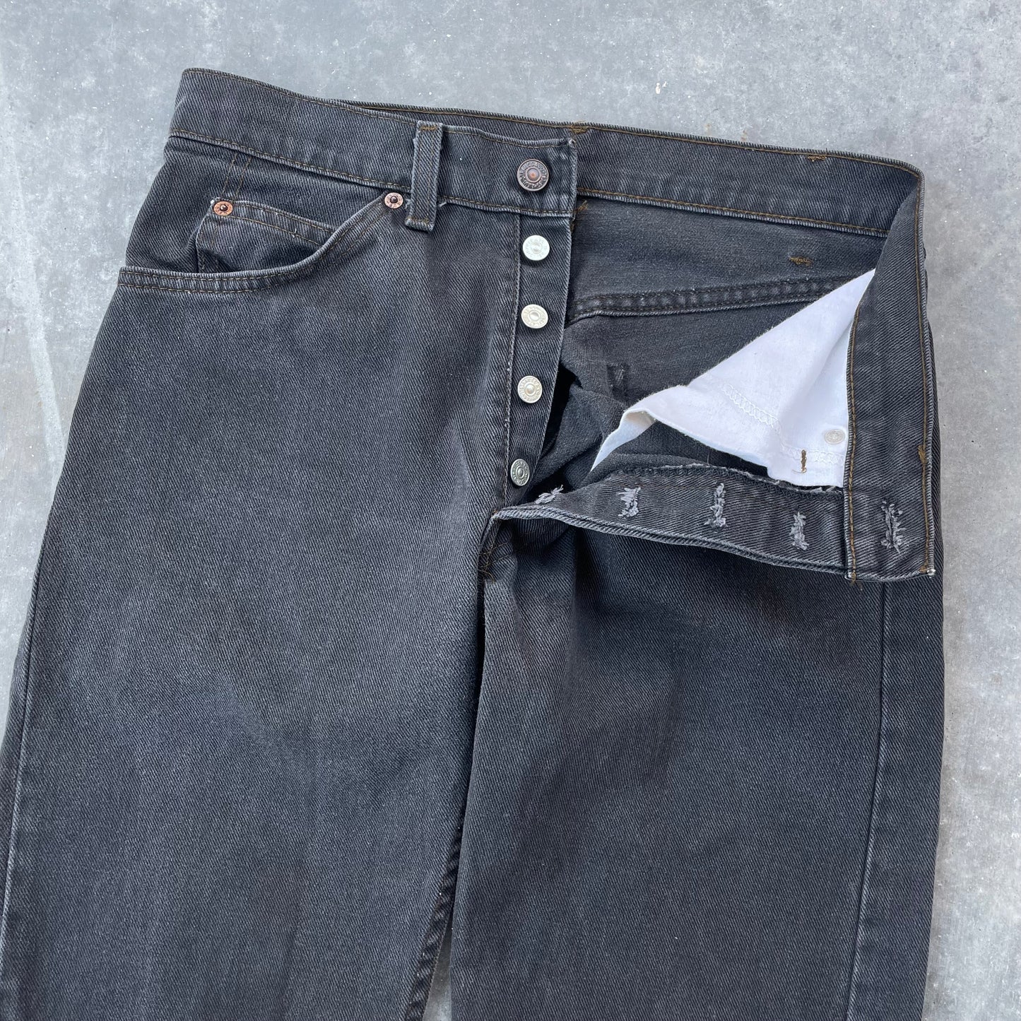 70’s Levi’s 502 Button Fly Faded Black Denim Jeans