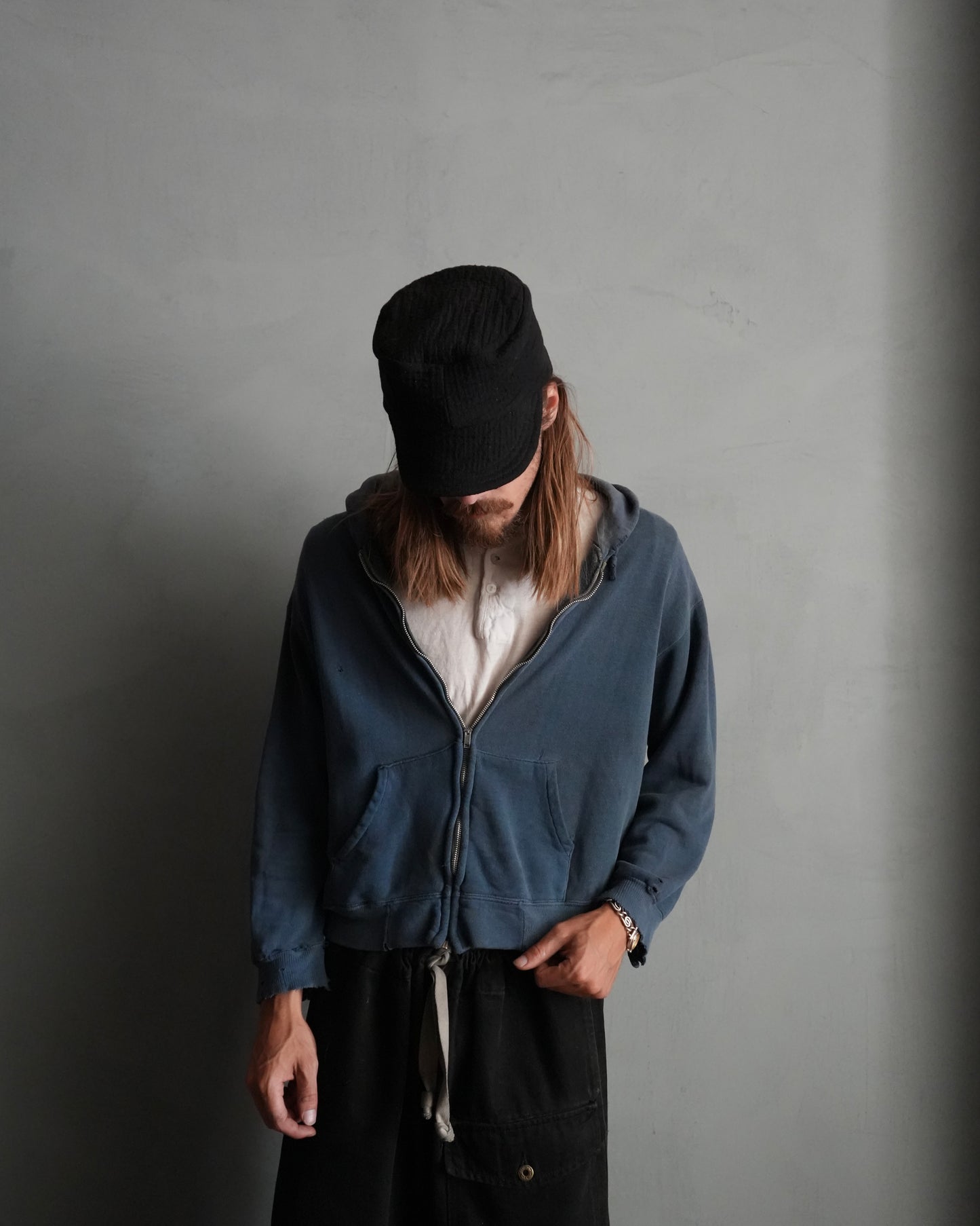 60s Faded Blue Zip Up Hoodie