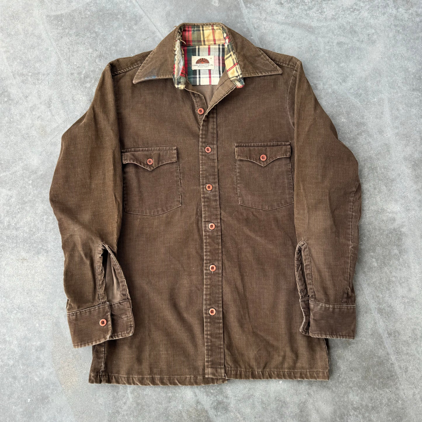 70s coming attractions corduroy button up