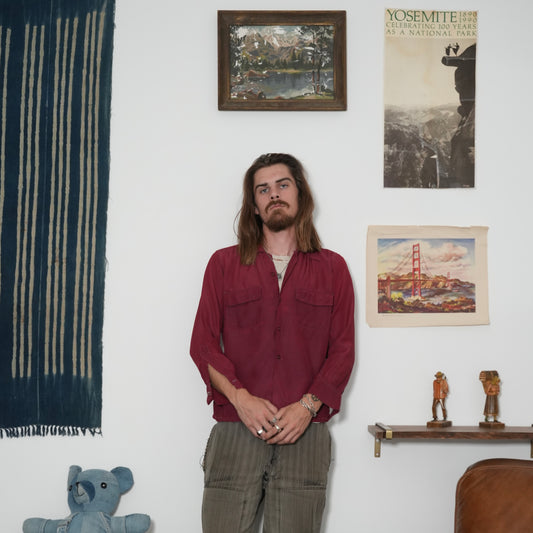 50s maroon rayon button up
