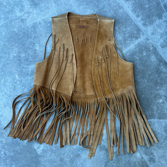 70s leather fringe vest