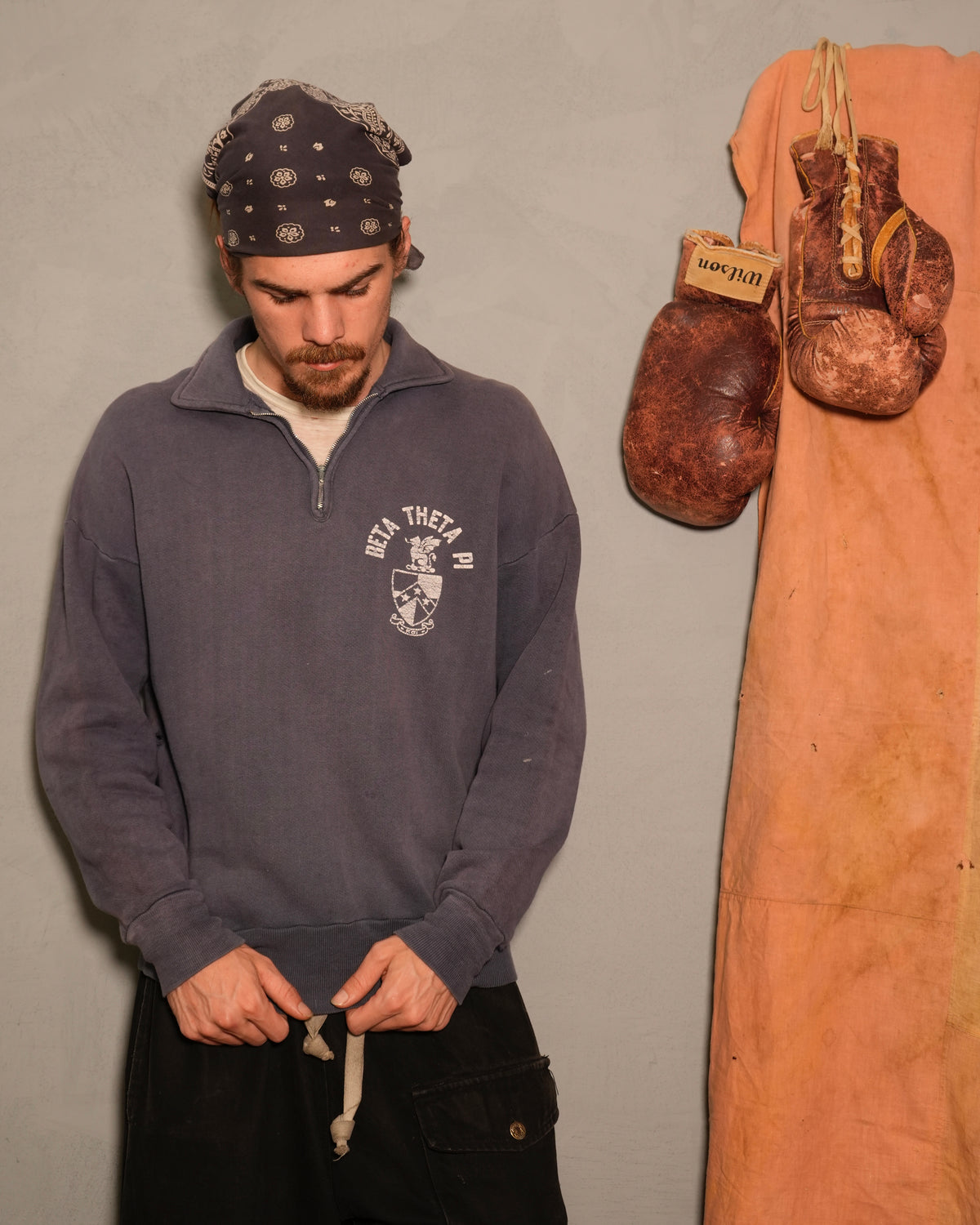 50s Faded Blue Quarter Zip Sweat