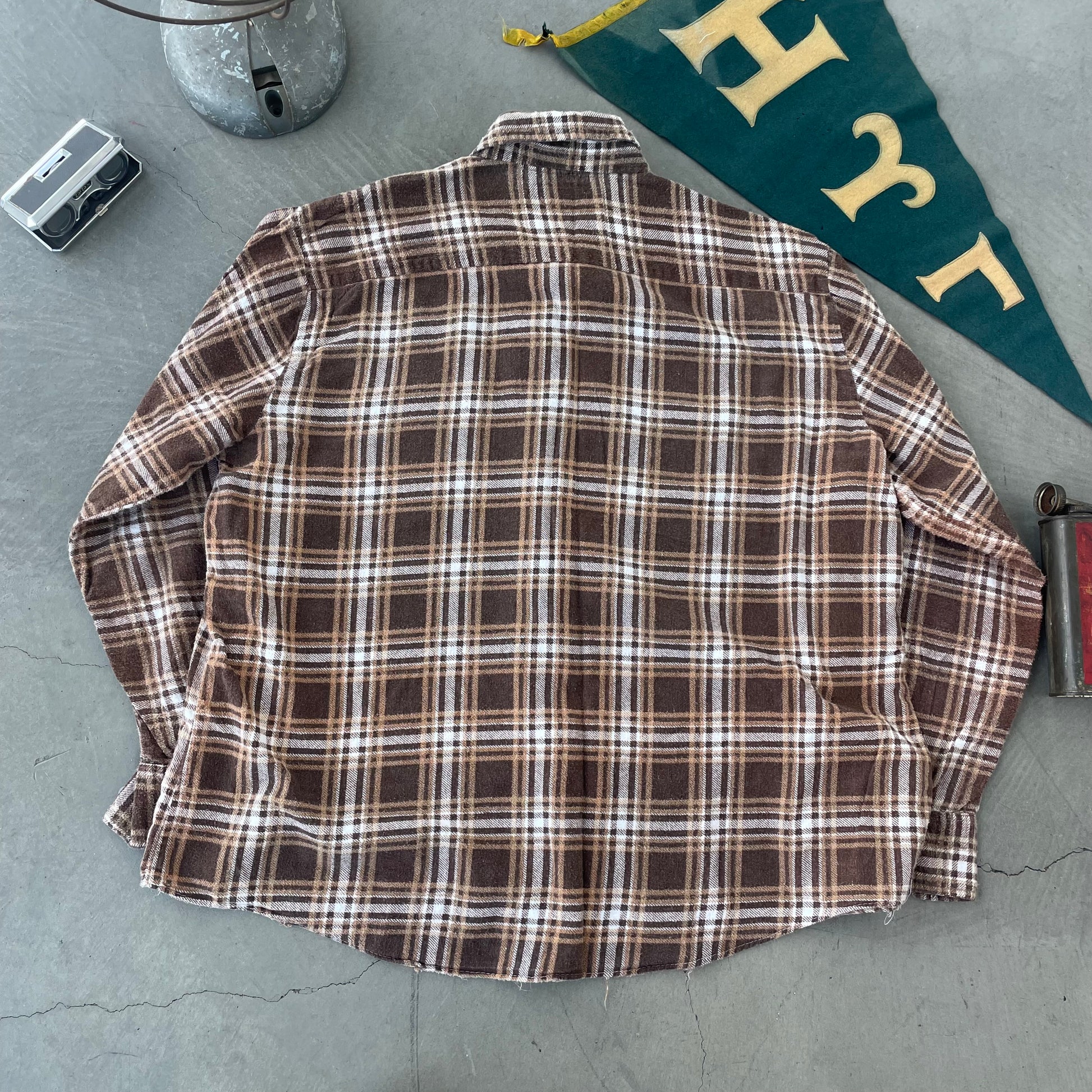 70’s Brown Plaid Cotton Flannel Button Up Shirt