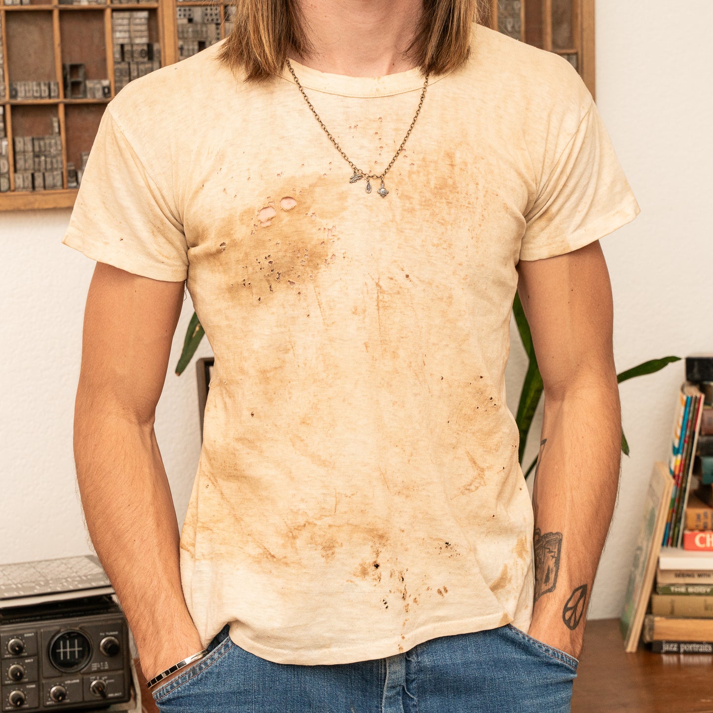 40s thrashed and stained ribbed cotton tee