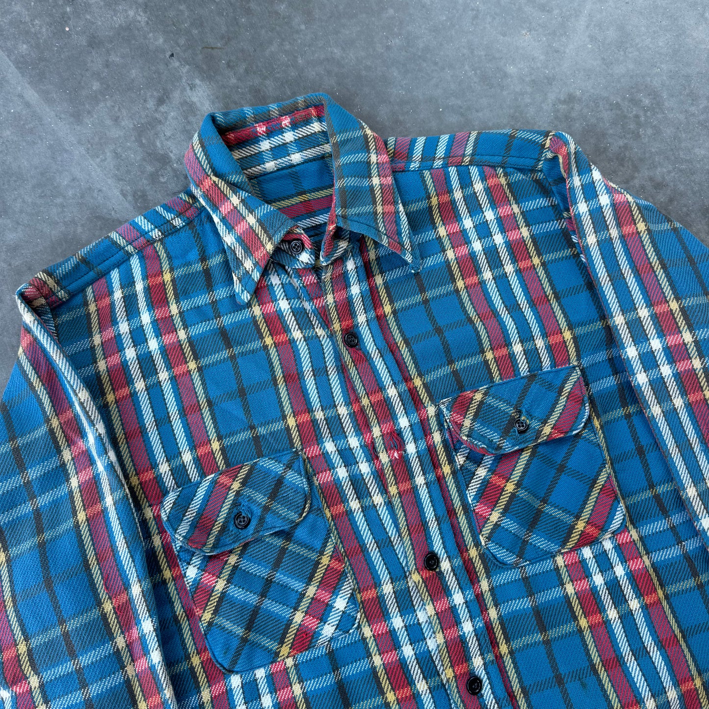 70’s Blue Distressed Cotton Plaid Flannel