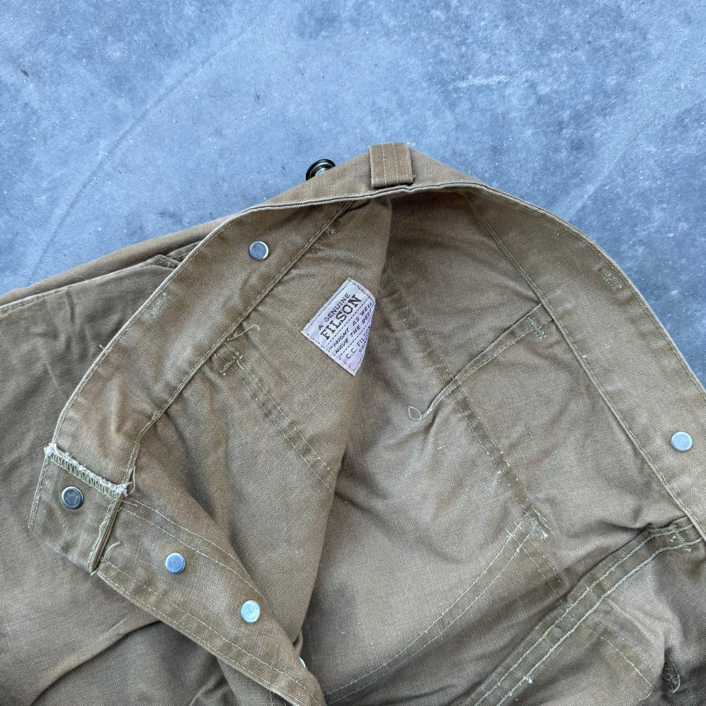 filson waxed tin cloth pants