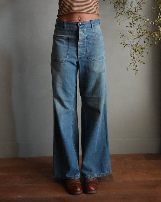 60s Navy Denim Flares