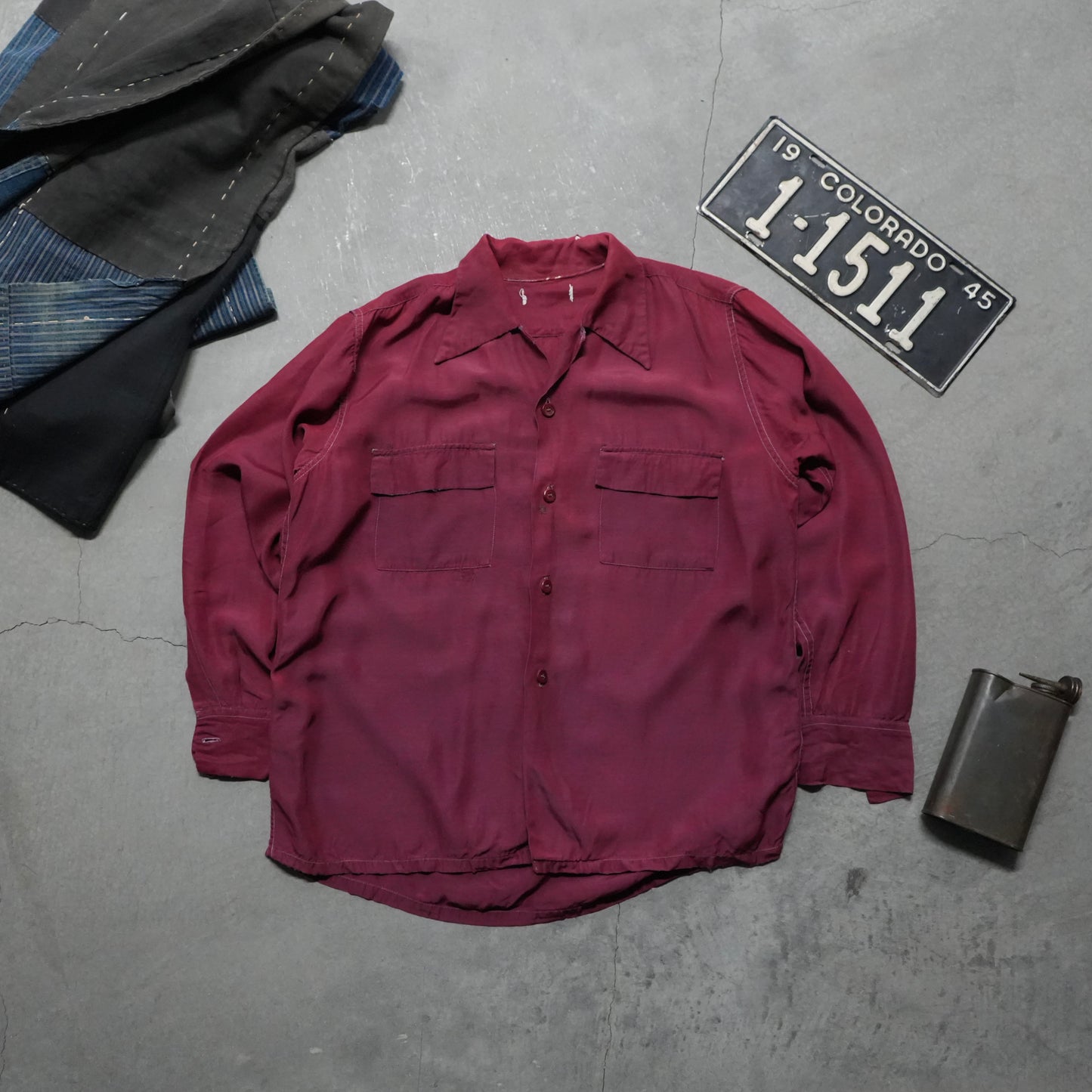 50s maroon rayon button up