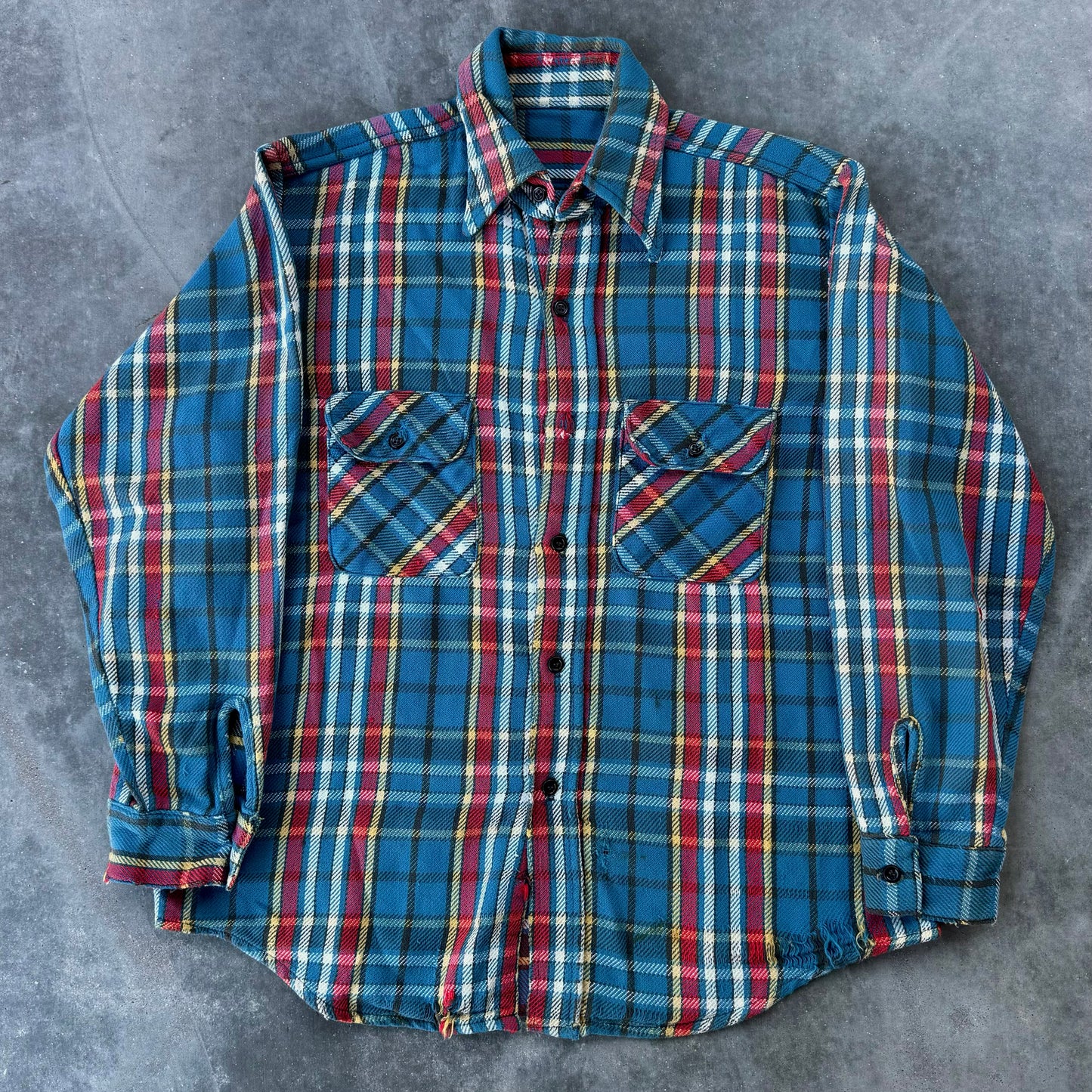 70’s Blue Distressed Cotton Plaid Flannel