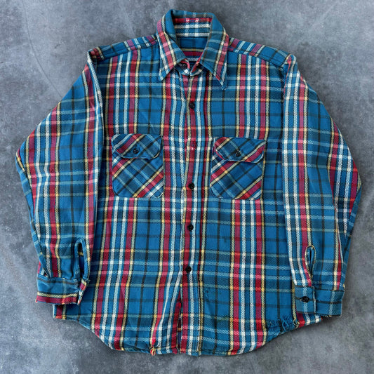 70’s Blue Distressed Cotton Plaid Flannel