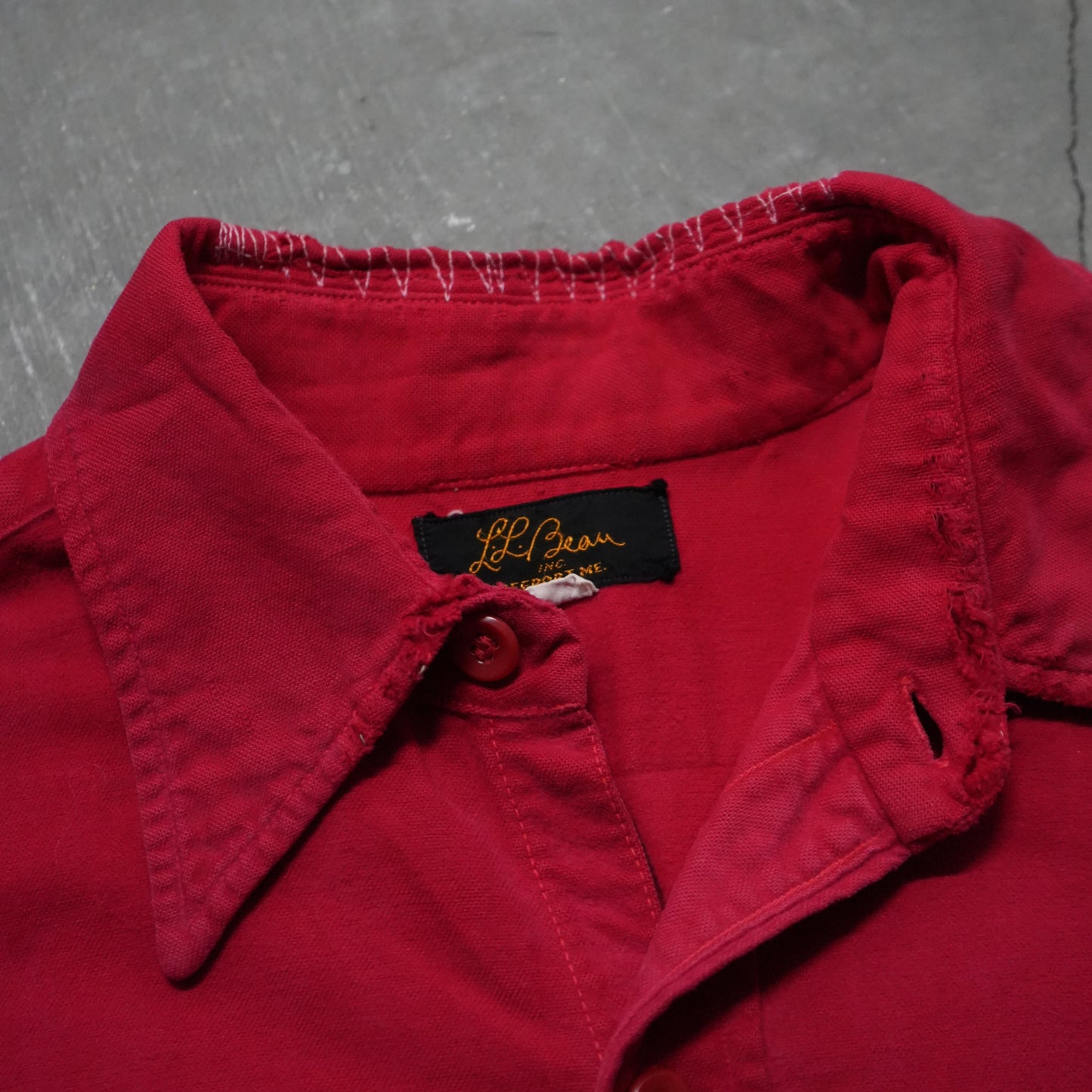 40s ll bean faded red button up