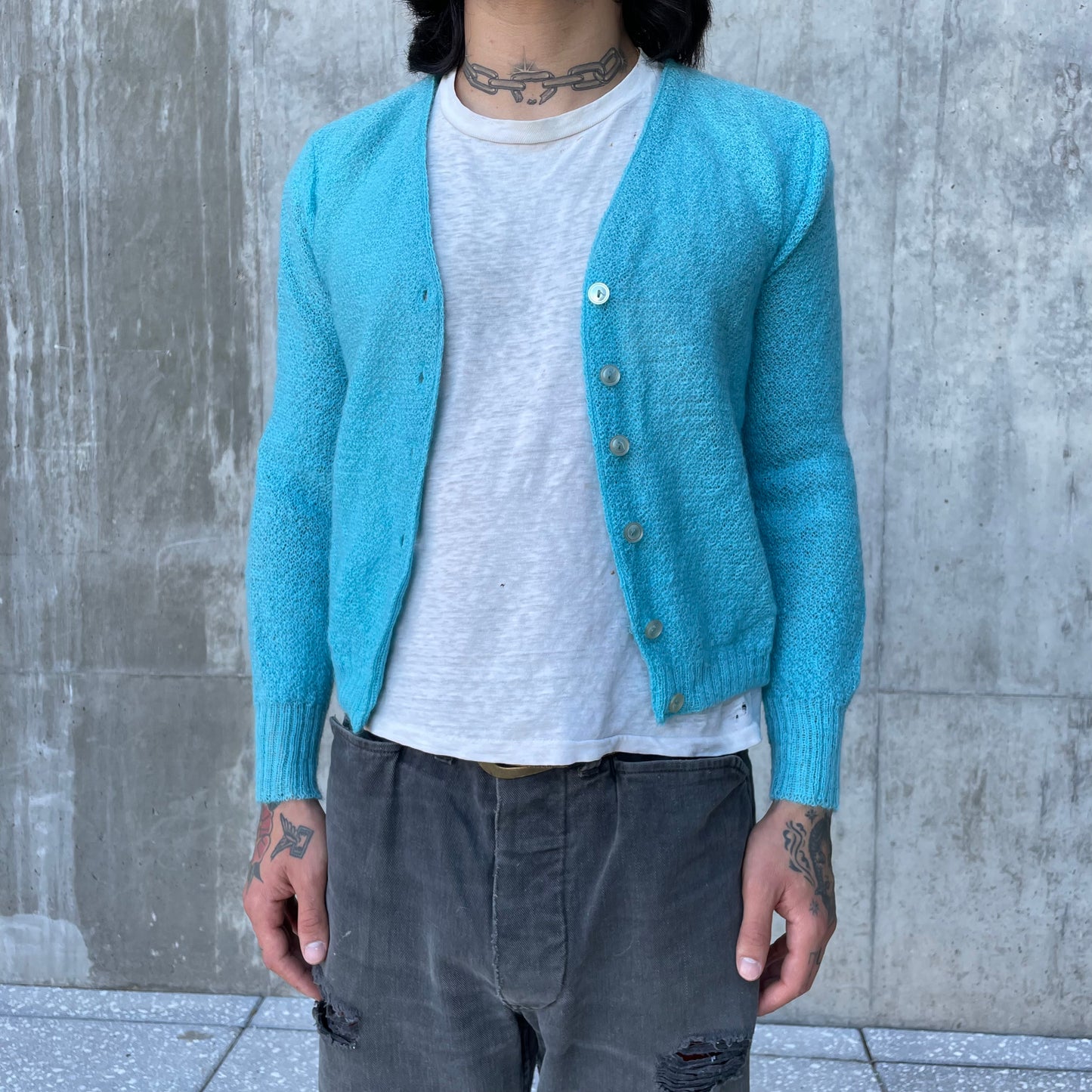 60’s Cyan Blue Mohair Cardigan