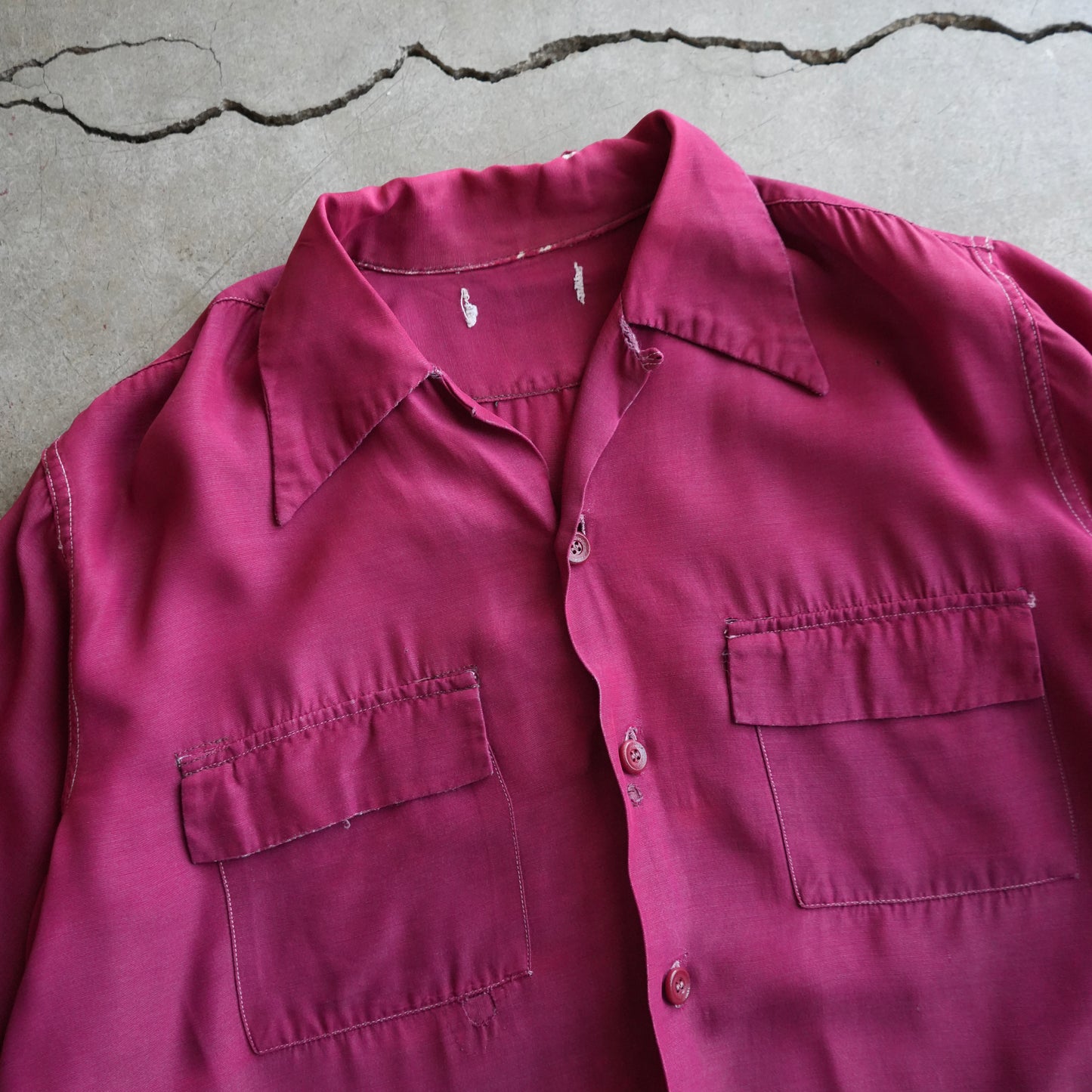 60s red wine rayon button up